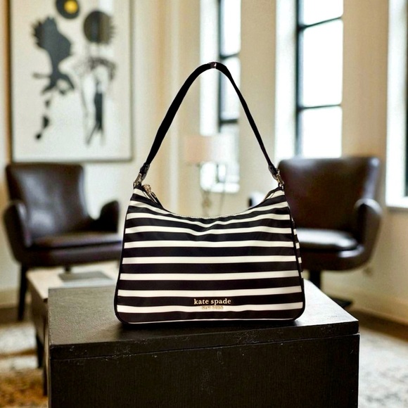 Kate Spade ‘The Little Better Sam’ B&W Stripe Shoulder Bag - Picture 1 of 6
